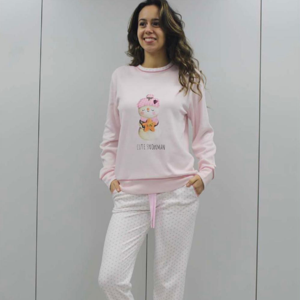 Pijama de Senhora Algodão Cute Snowman