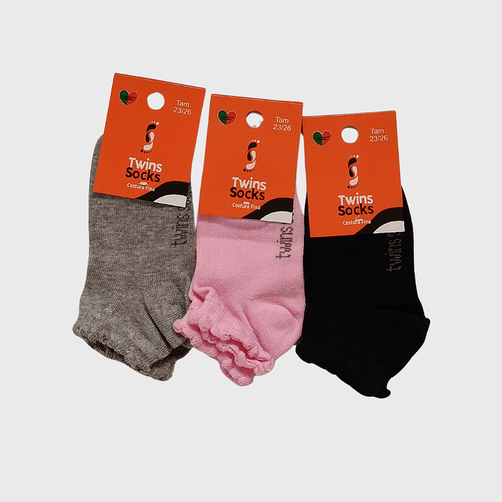 Pack 3 Soquetes Algodão Tam: 23-26 Criança com Folhos 1