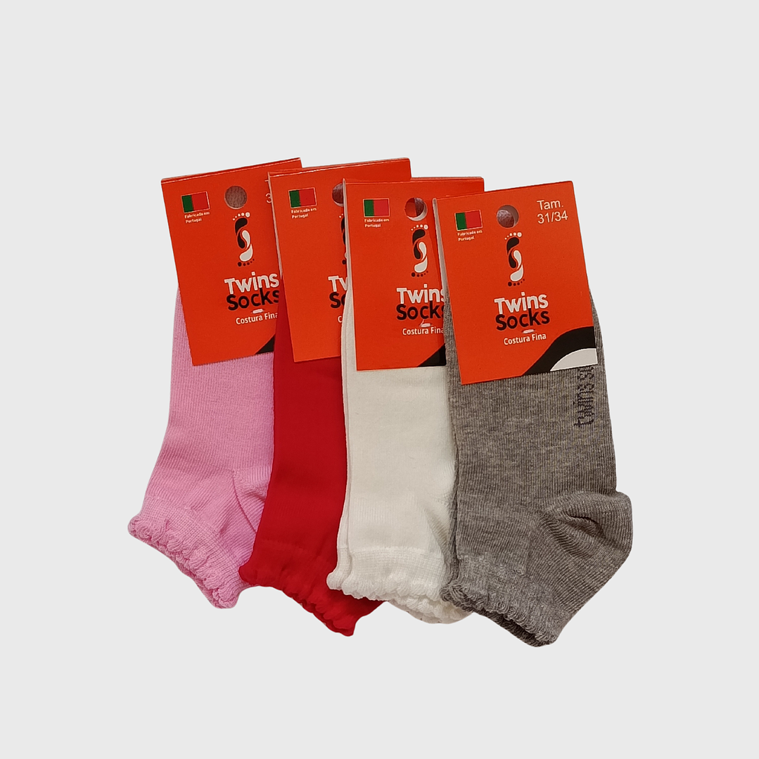 Pack 4 Soquetes Algodão Tam: 31-34 Criança com Folho 1