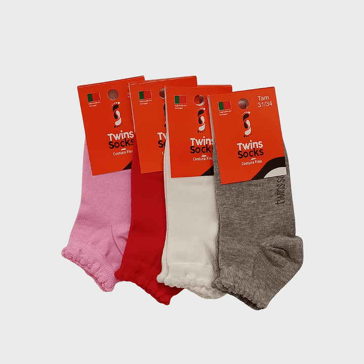 Pack 4 Soquetes Algodão Tam: 31-34 Criança com Folho 1