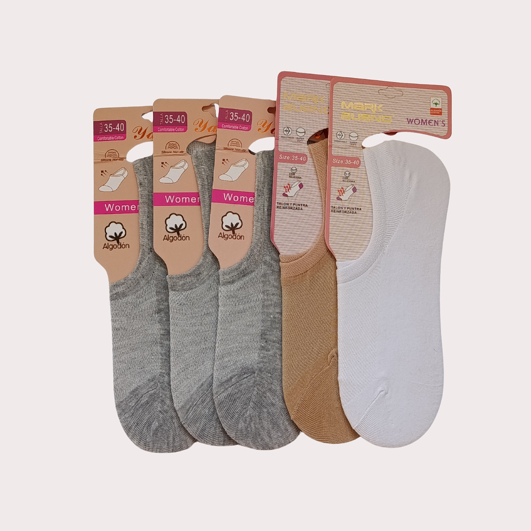 Pack 5 Meias Invisíveis Tam: 35-40 Respiráveis com Silicone Tam: 35-40 2