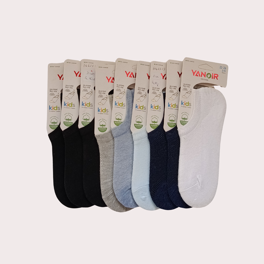 Pack 9 Meias Invisíveis Tam: 22-26 Respiráveis com Silicone Criança 2