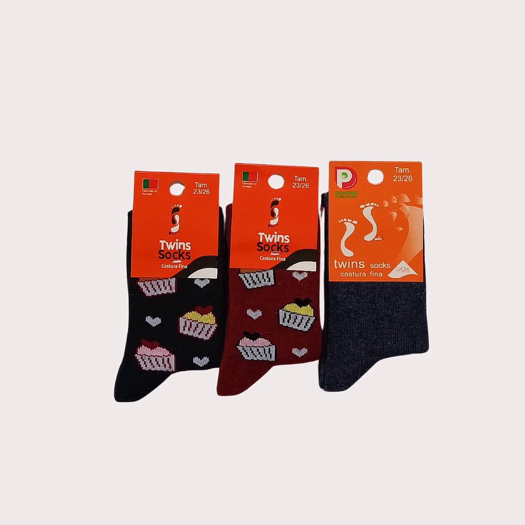 Pack 3 Meias de Algodão Tam: 23-26 Cano Médio Gelado 1