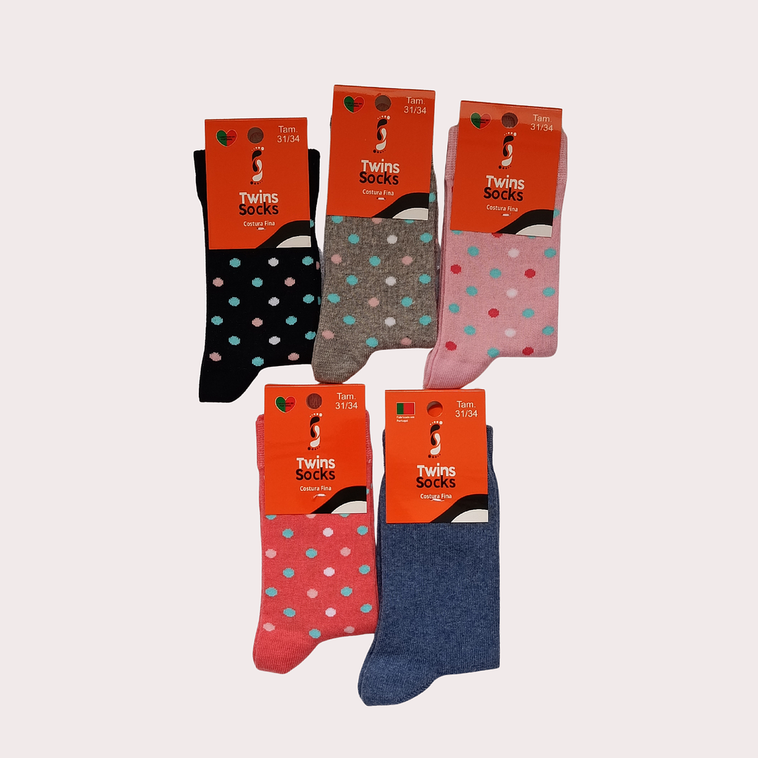 Pack 5 Meias de Algodão Tam: 31-34 Cano Médio Bolas 1