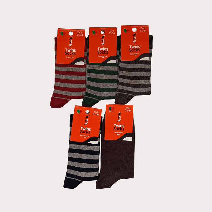 Pack 5 Meias de Algodão Tam: 31-34 Cano Médio Riscas 1