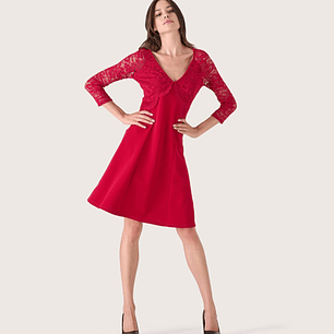 Vestido Decote Rendado Vermelho CAMOMILLA