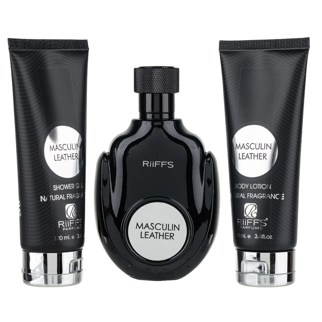 RIIFFS ESTUCHE MASCULIN LEATHER EDP 100 ML+100 ML SHOWER GEL +100 ML BODY LOTION 3