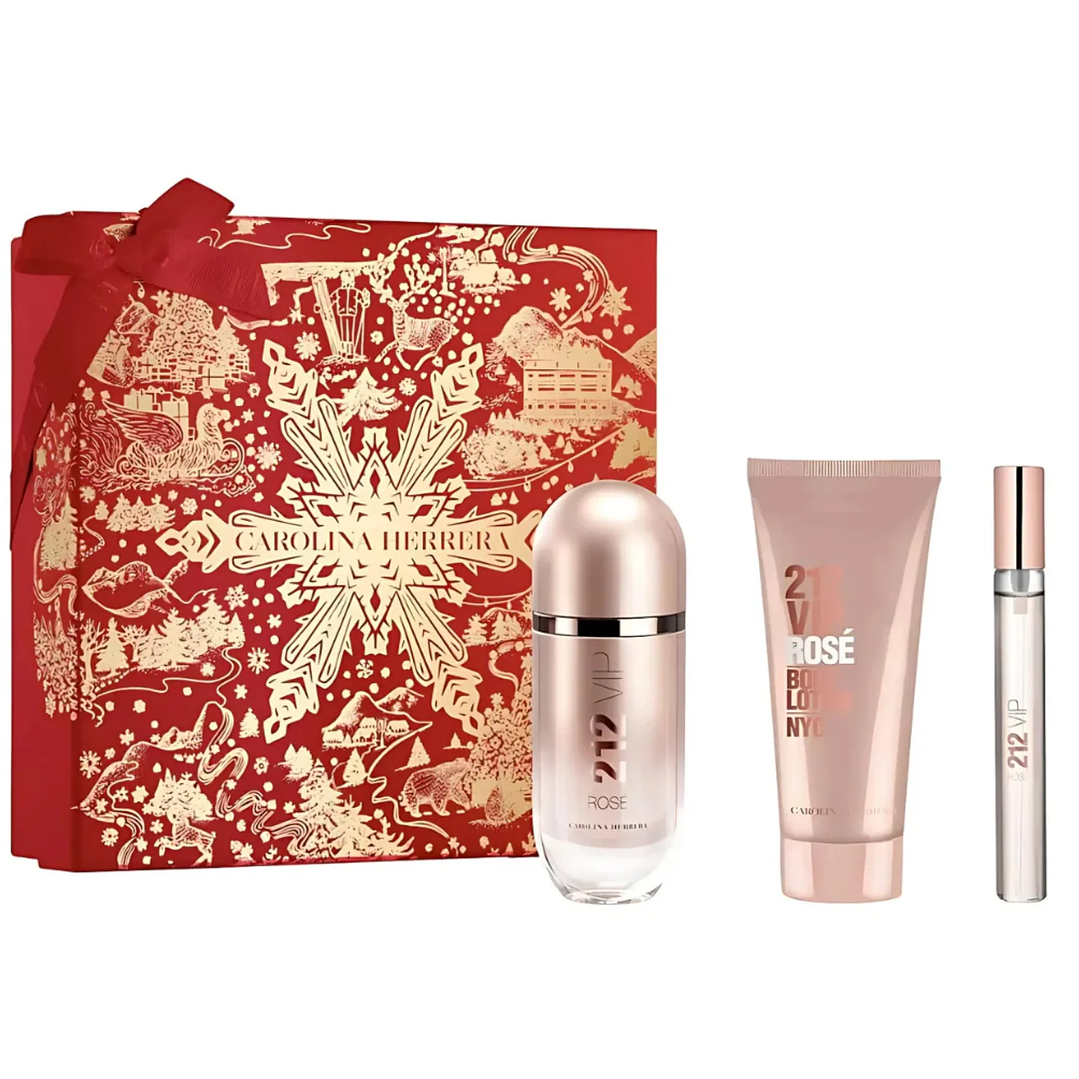 ESTUCHE CAROLINA HERRERA 212 VIP ROSE  EDP 80 ML +10 ML +100 ML BODY LOTION MUJER  1