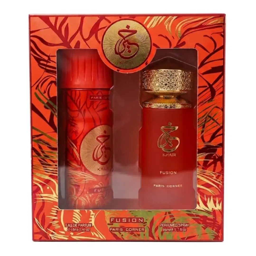 Set Perfume Khair Fusion EDP 100 ml + Perfumed Spray 200 ml Paris Corner unisex 2