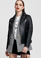 CASACA ESTILO BIKER EN CUERO COLOR ENTERO Style - Miniatura 4