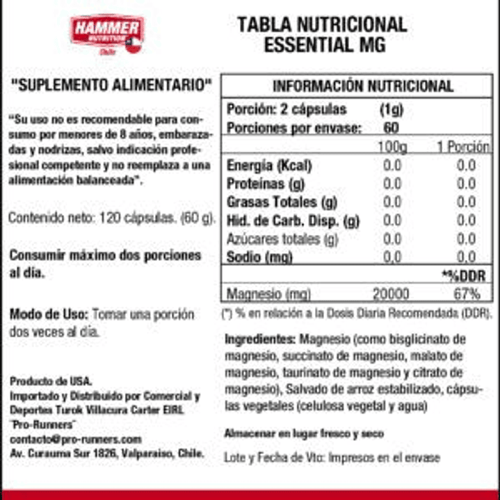 MAGNESIO (120 capsulas) – MG ESENCIAL – HAMMER NUTRITION 2
