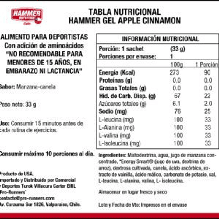 GEL ENERGETICO de CARBOHIDRATOS COMPLEJOS con AMINOACIDOS – HAMMER NUTRITION 4