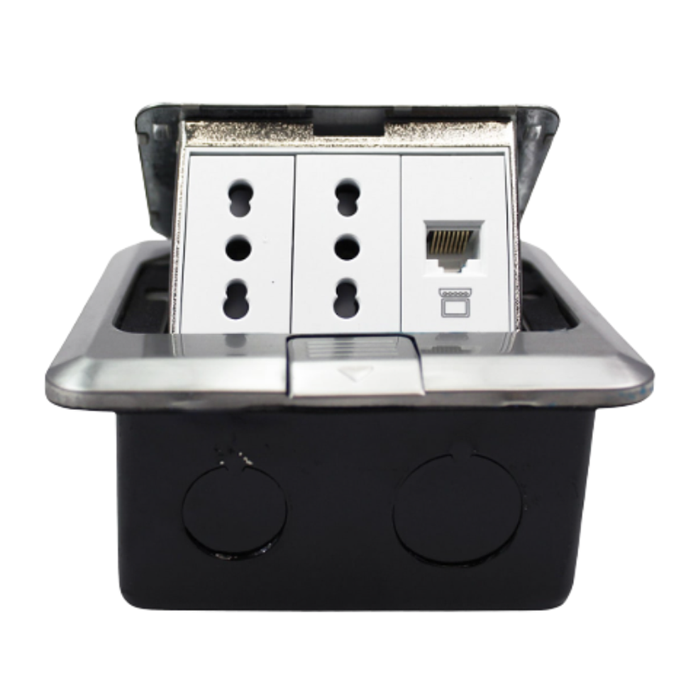 Caja De Piso Pop-Up 2 Enchufes 10/16A +Toma RJ45 Stanford  3