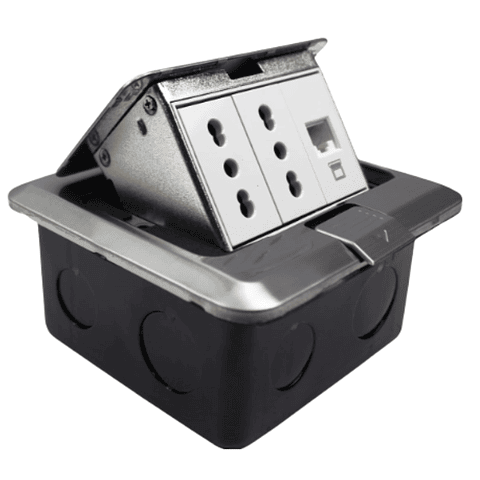 Caja De Piso Pop-Up 2 Enchufes 10/16A +Toma RJ45 Stanford 