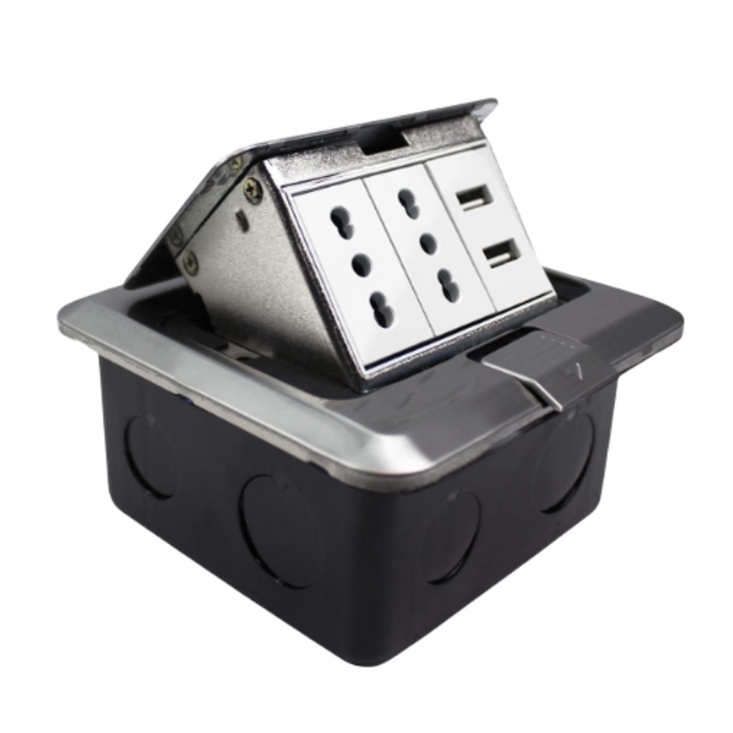 Caja De Piso Pop-Up 2 Enchufes 10/16A + 2 Toma USB Stanford  1