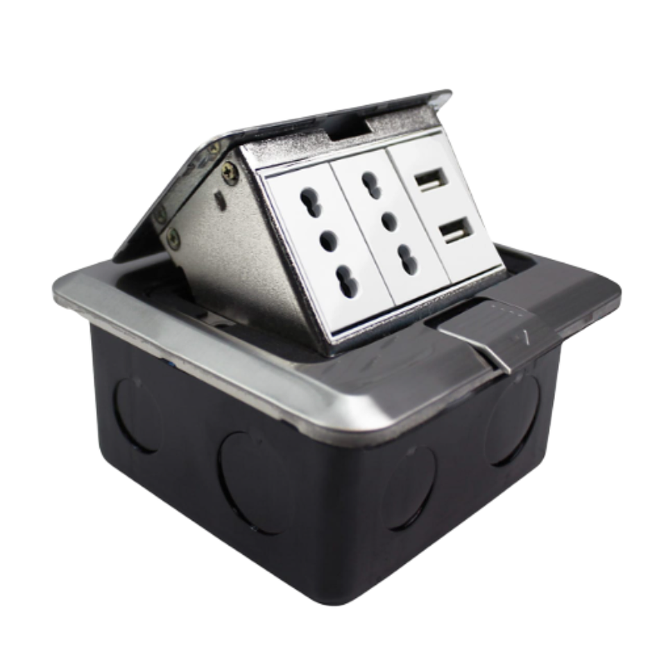 Caja De Piso Pop-Up 2 Enchufes 10/16A + 2 Toma USB Stanford  1