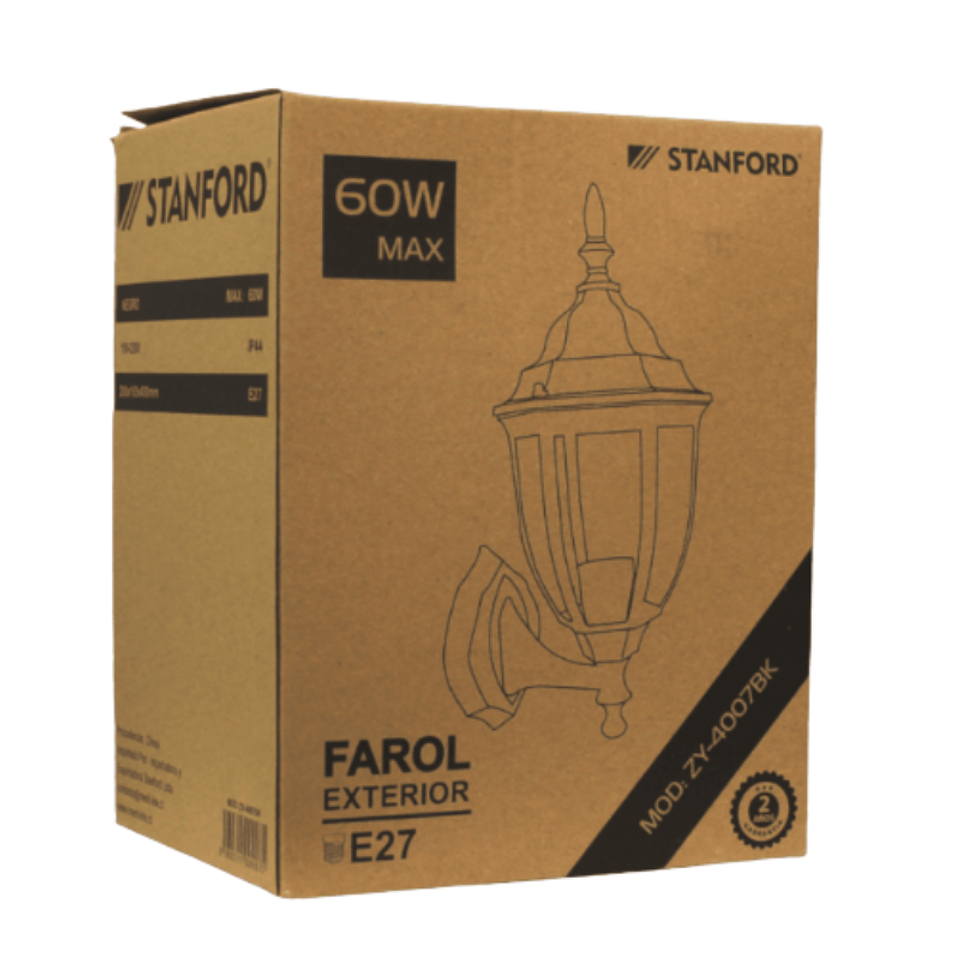 Farol Ext. Colonial Ovalado 6 Caras Negro E-27 60W Stanford 4
