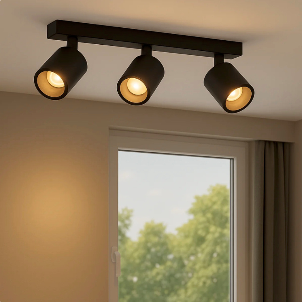 Aplique Triple Negro Porta Ampolleta Dicroica Dirigible 2