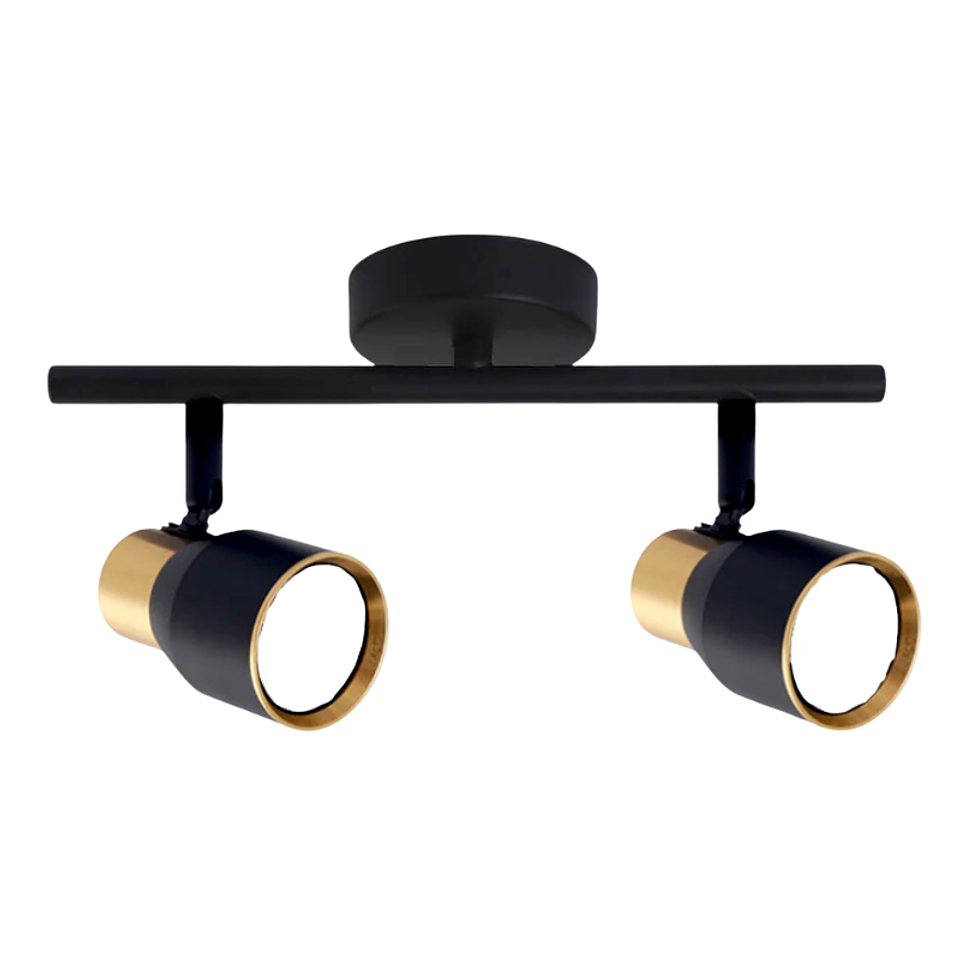 Aplique Doble Foco Negro Dorado Con Ampolleta Dicroica Gu10 Dirigible 2