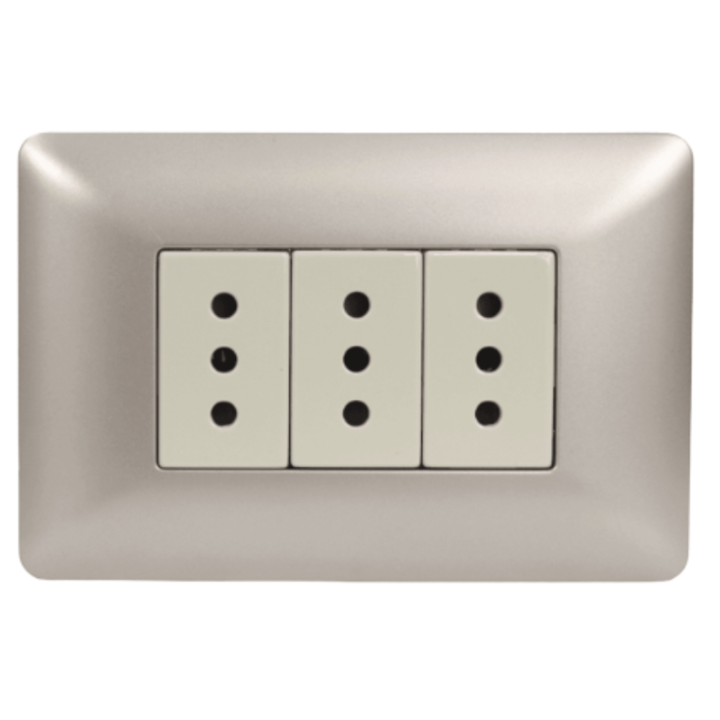 Tomacorriente triple 2p+t 10A 220V MTX Champagne STANFORD 2