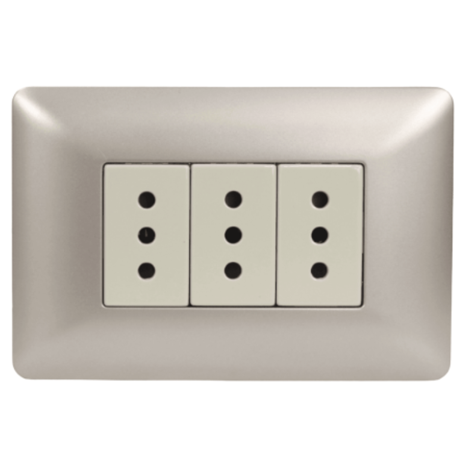 Tomacorriente triple 2p+t 10A 220V MTX Champagne STANFORD 2