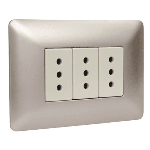 Tomacorriente triple 2p+t 10A 220V MTX Champagne STANFORD