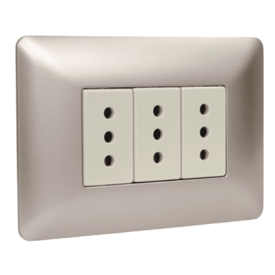 Tomacorriente triple 2p+t 10A 220V MTX Champagne STANFORD 1