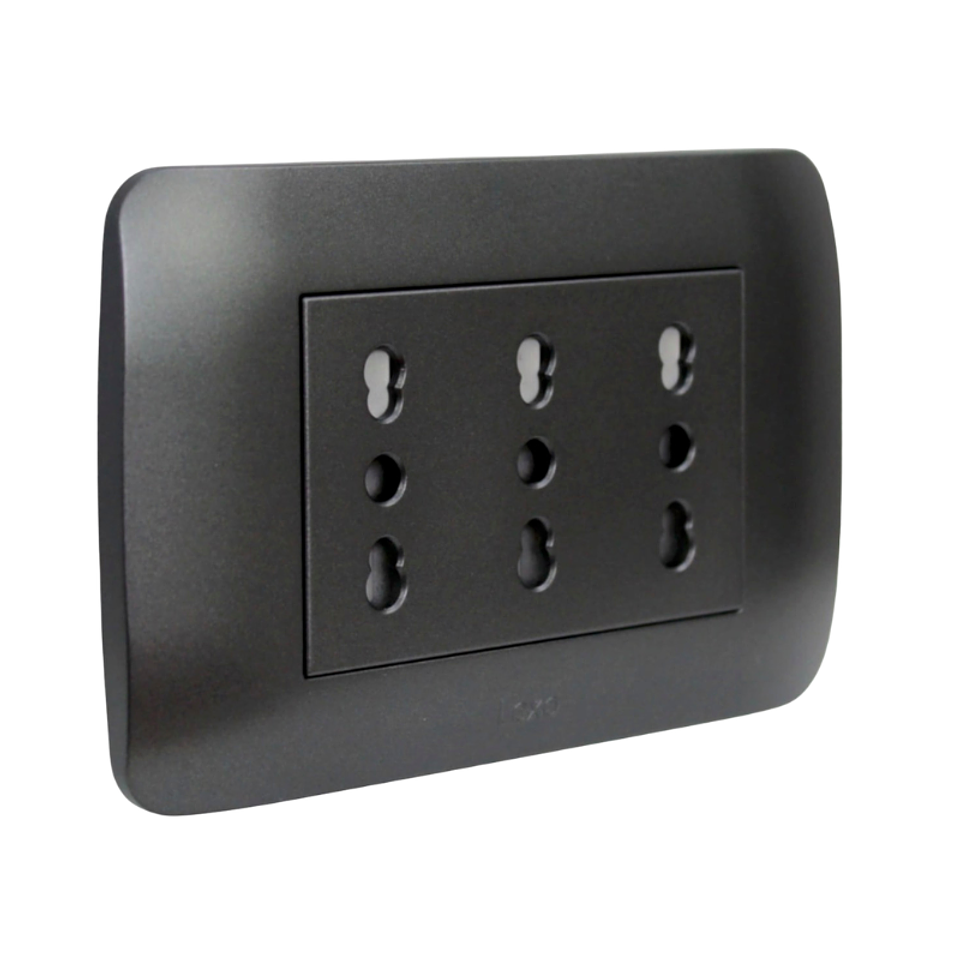 TOMA CORRIENTE TRIPLEX 10/16A 250V GRAFITO LEXO 1