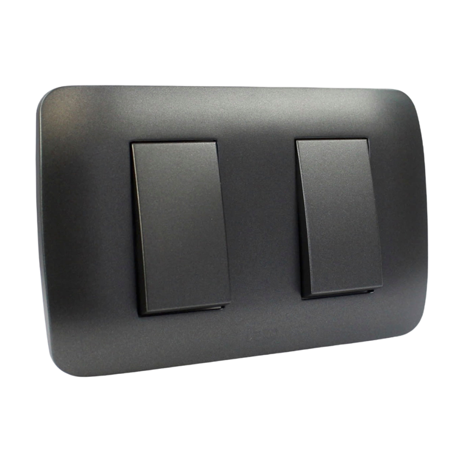 INTERRUPTOR DOBLE 9/15 10A 250V GRAFITO ARMADO LEXO 1