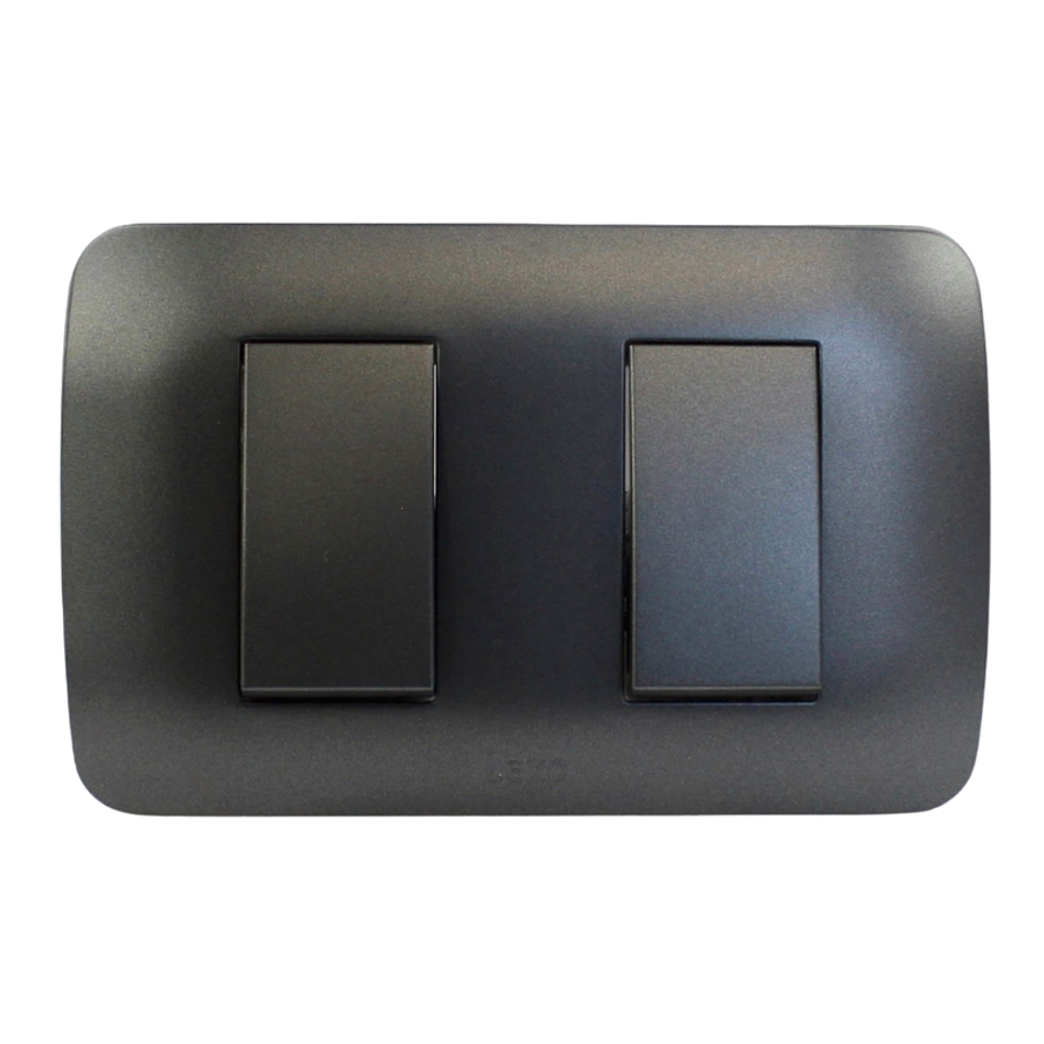 INTERRUPTOR DOBLE 9/15 10A 250V GRAFITO ARMADO LEXO 2