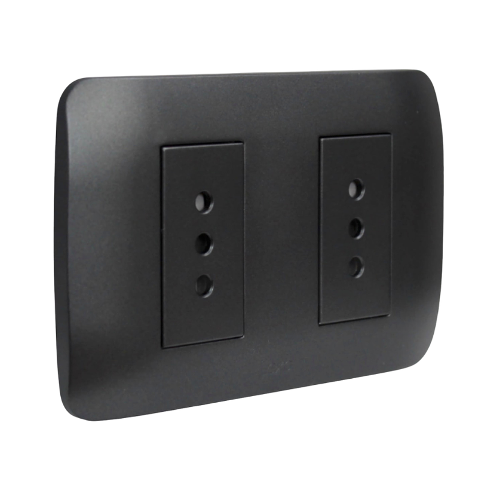 TOMA CORRIENTE DOBLE 10A 250V GRAFITO ARMADO LEXO 1