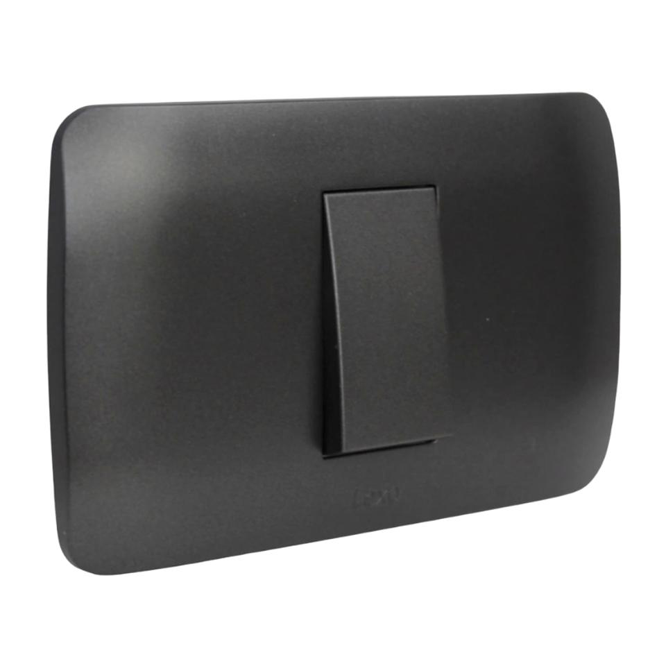 INTERRUPTOR SIMPLE 9/12 10A 250V GRAFITO ARMADO LEXO 1