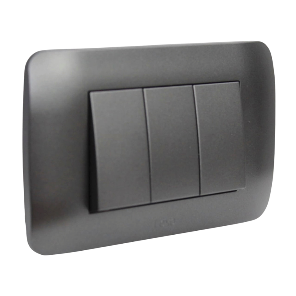 INTERRUPTOR TRIPLE 9/32 10A 250V GRAFITO ARMADO LEXO 1