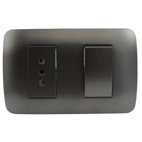 Interruptor Simple 9/12+Toma Corriente 10A 250V Grafito LEXO