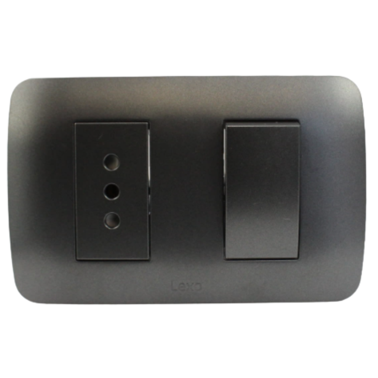 Interruptor Simple 9/12+Toma Corriente 10A 250V Grafito LEXO 2