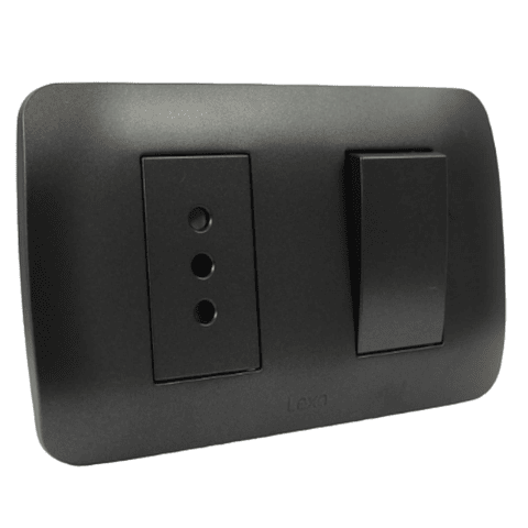 Interruptor Simple 9/12+Toma Corriente 10A 250V Grafito LEXO