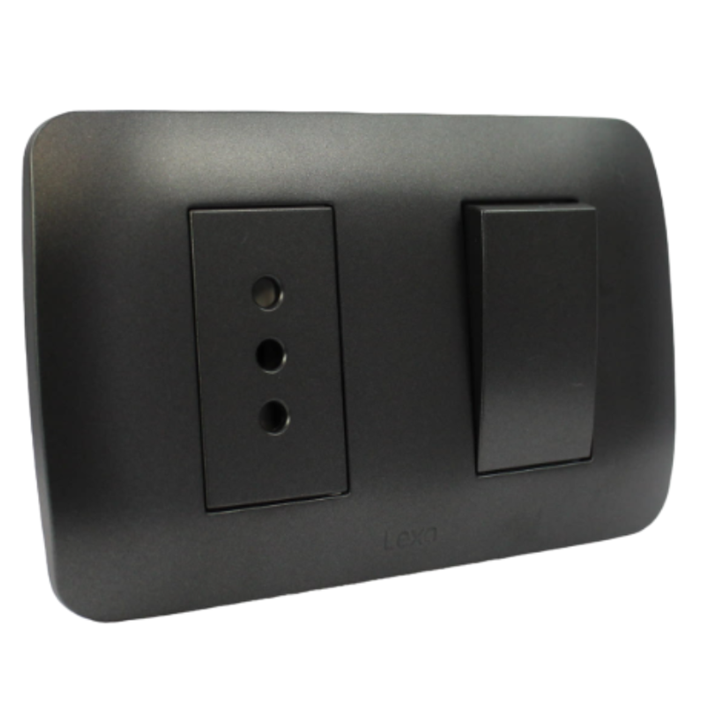 Interruptor Simple 9/12+Toma Corriente 10A 250V Grafito LEXO 1