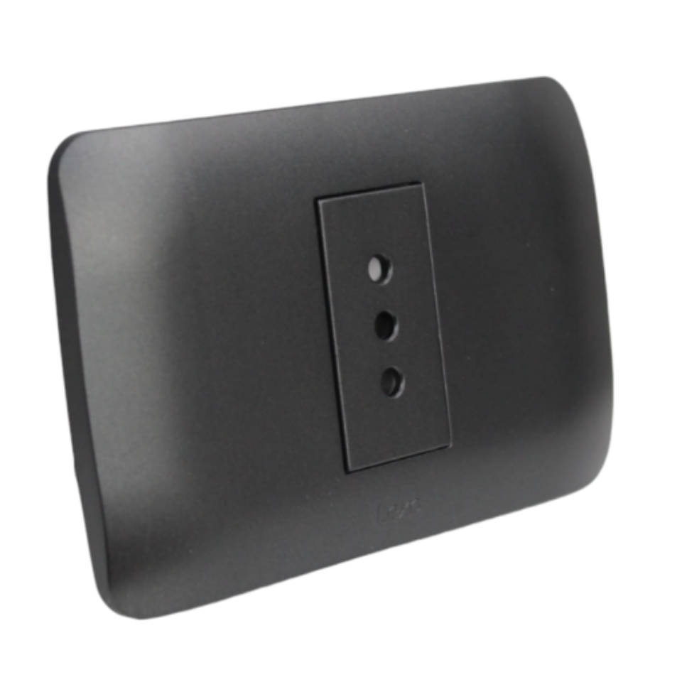 Toma Corriente Simple 10A 250V Grafito Armado LEXO 1