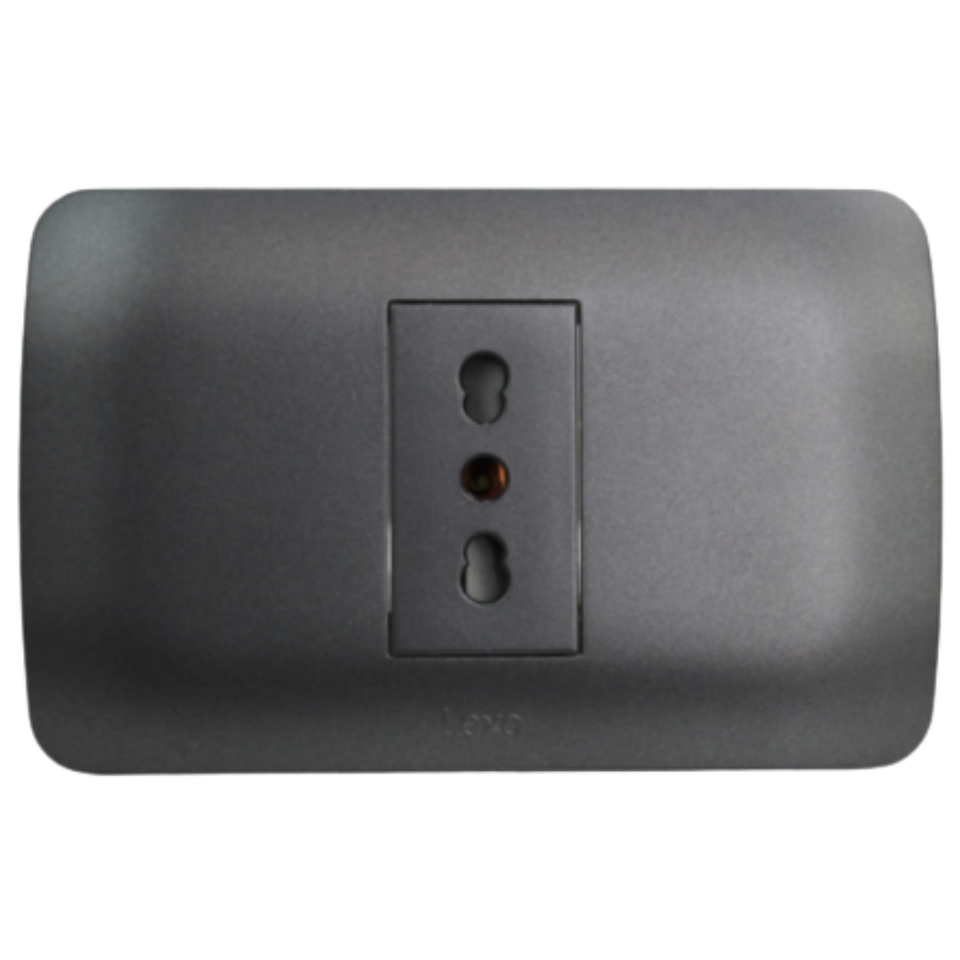 Toma Corriente Simple 10/16A 250V Grafito Armado LEXO 2