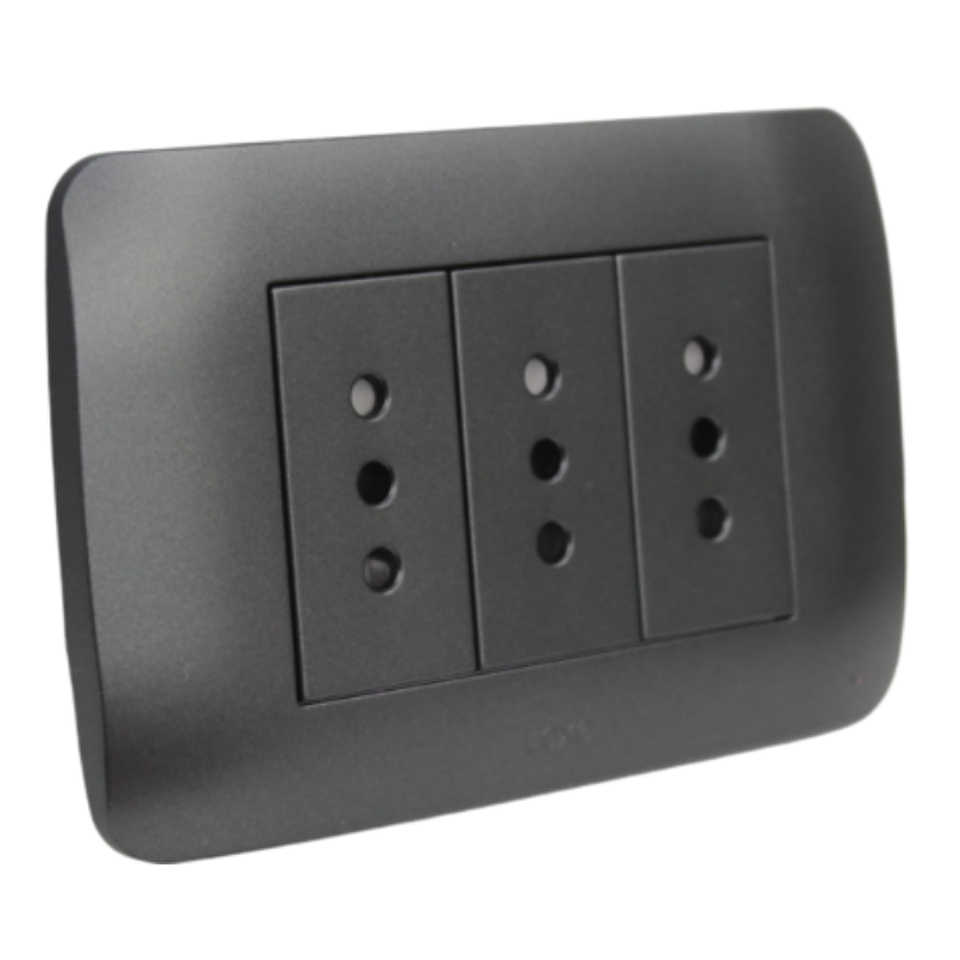 Toma Corriente Triple 10A 250V Grafito Armado LEXO 1