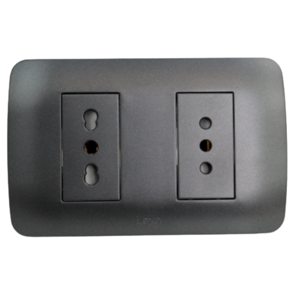  Toma Corriente Doble 10A+10/16A 250V Grafito Armado LEXO 2