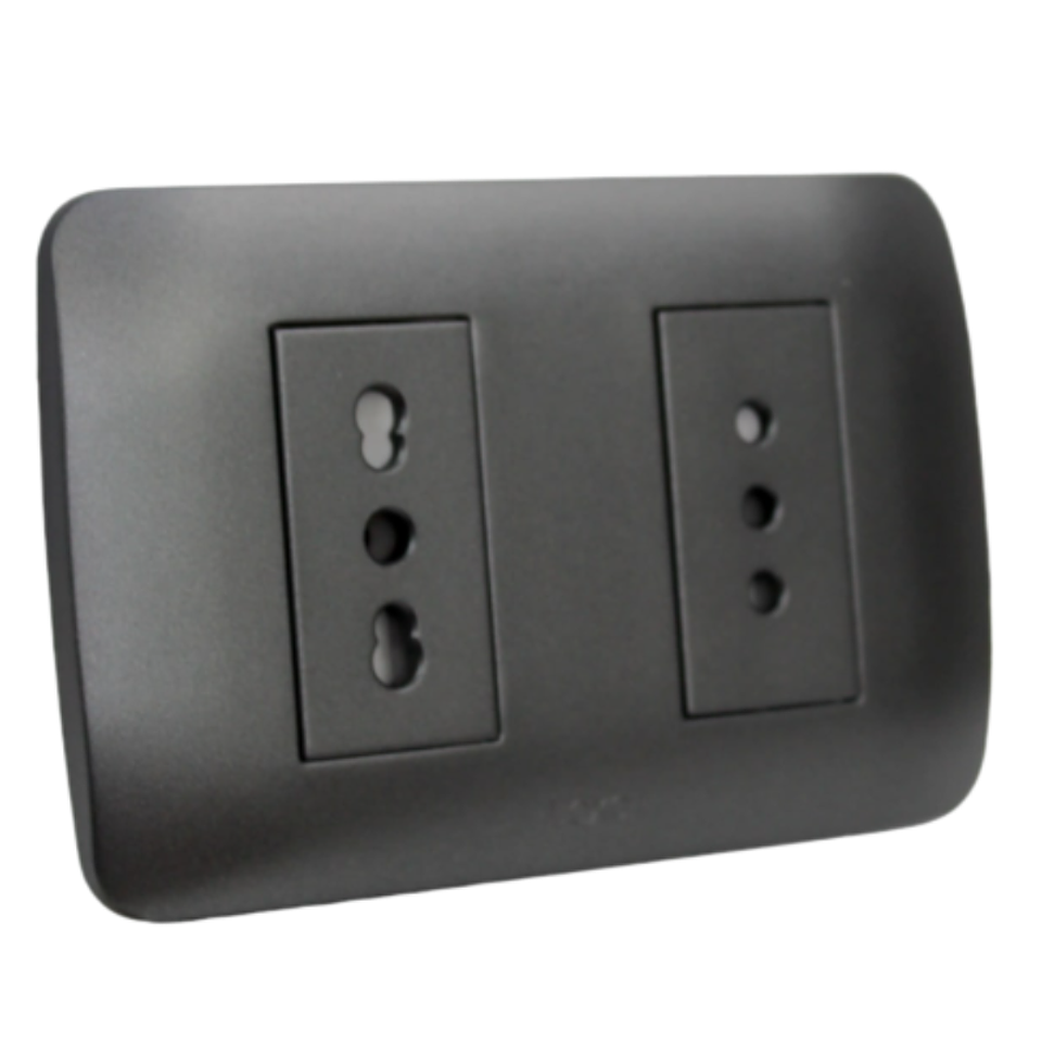  Toma Corriente Doble 10A+10/16A 250V Grafito Armado LEXO 1