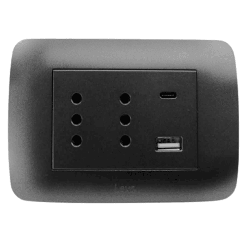 Tomacorriente Duplex 10A + 2 USB Grafito Armado Lexo