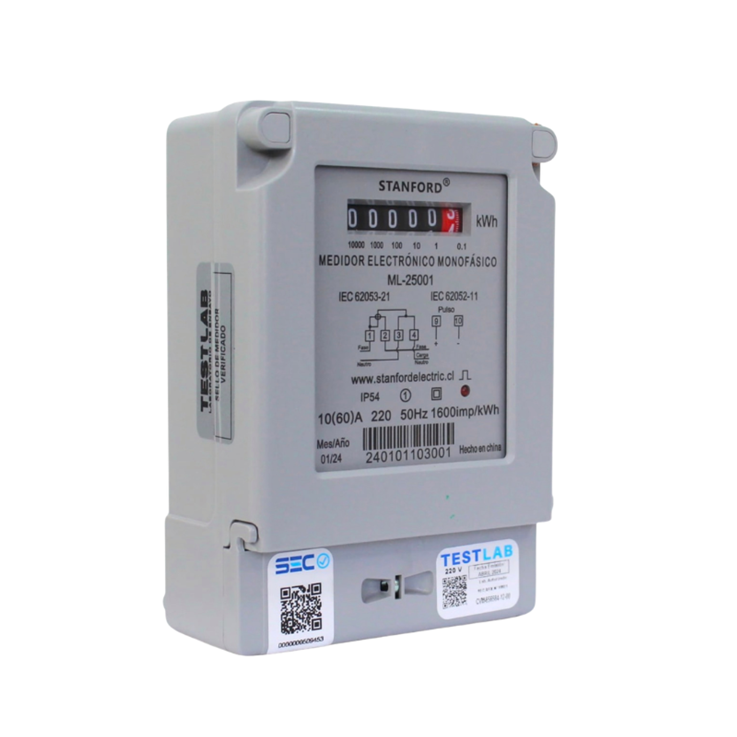 Medidor Electrico Monofásico Análogo 10(60)a Calib. Stanford 1