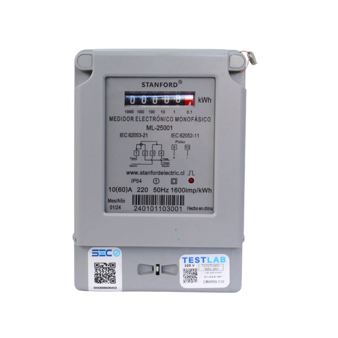 Medidor Electrico Monofásico Análogo 10(60)a Calib. Stanford 2