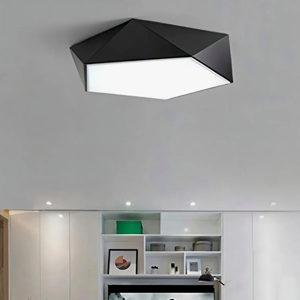 Lámpara Led 72w 40cm Sobrepuesta Moderna Pentágono + Control Estructura Negro 2