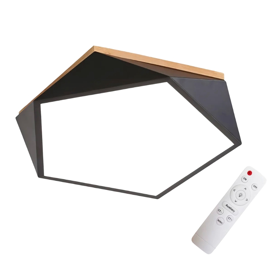 Lámpara Led 72w 40cm Sobrepuesta Moderna Pentágono + Control Estructura Negro 1