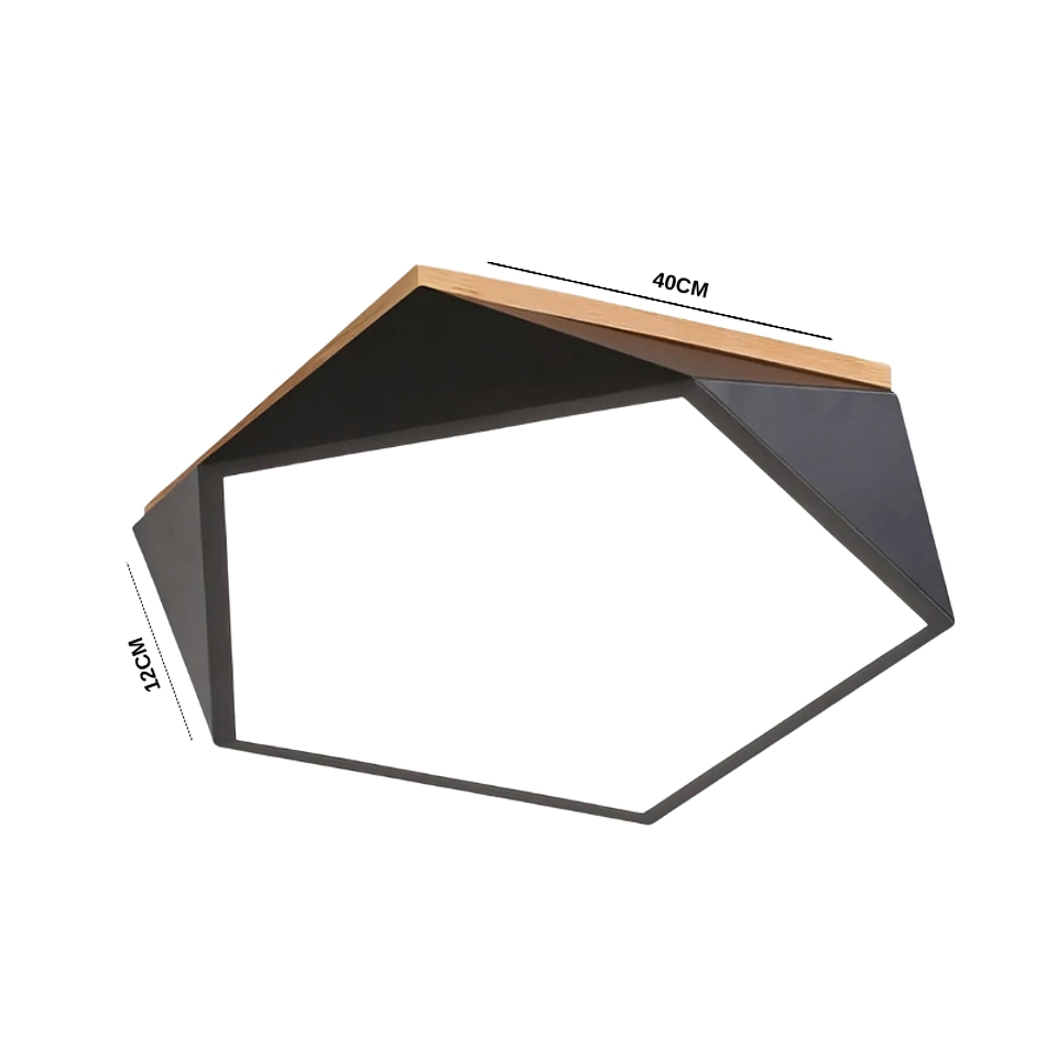 Lámpara Led 72w 40cm Sobrepuesta Moderna Pentágono + Control Estructura Negro 3