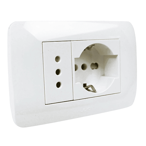 Toma Schuko 10/16 + Toma 10a 250v Blanco Armado Lexo