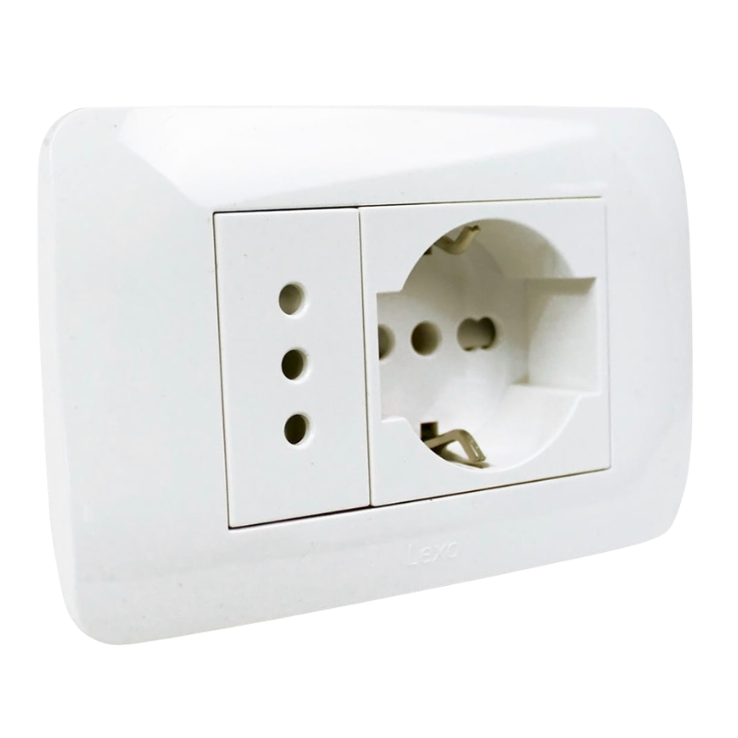 Toma Schuko 10/16 + Toma 10a 250v Blanco Armado Lexo 1